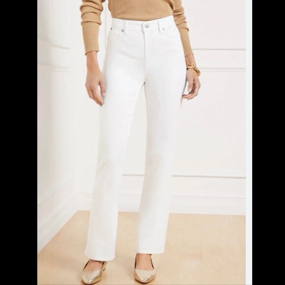 Talbots Barely Boot Jeans Size 8 White Slimming High Waist Bootcut NWT $95 - Picture 1 of 10